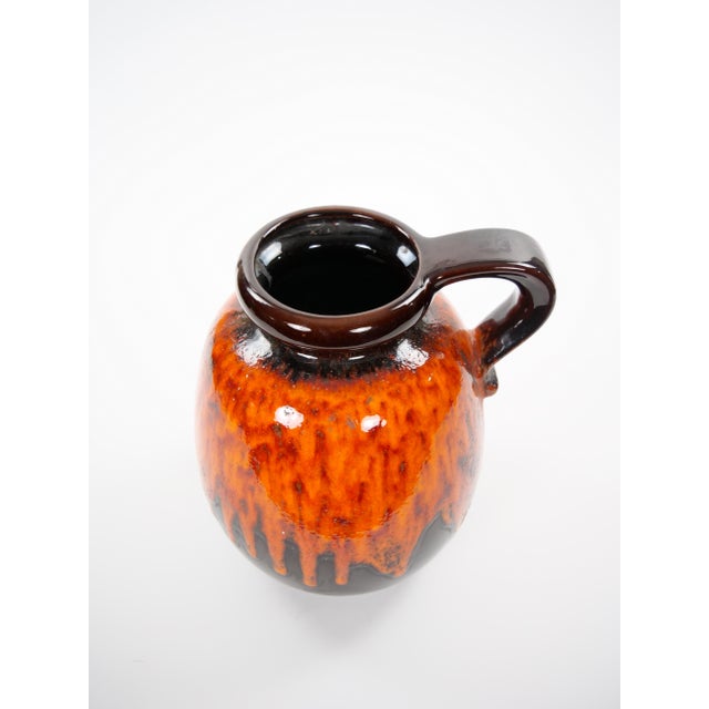 Contemporary Mid-Century West German Glazed Porcelain Vase, Orange /Brown, Black 12" Tall For Sale - Image 3 of 11