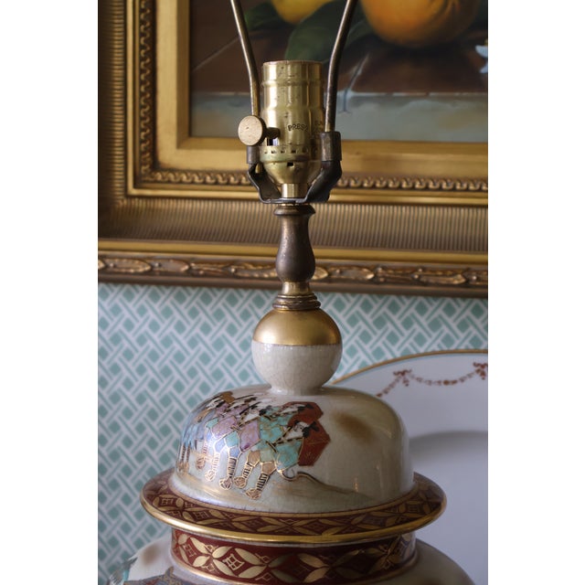 Wood Antique Meiji Japanese Satsuma Procession Jar Lamp by Jukō For Sale - Image 7 of 18