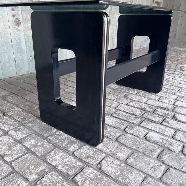 1980s 1980s Glass Top Hollywood Regency Black Lacquered, Gold Trim Dining Table For Sale - Image 5 of 13