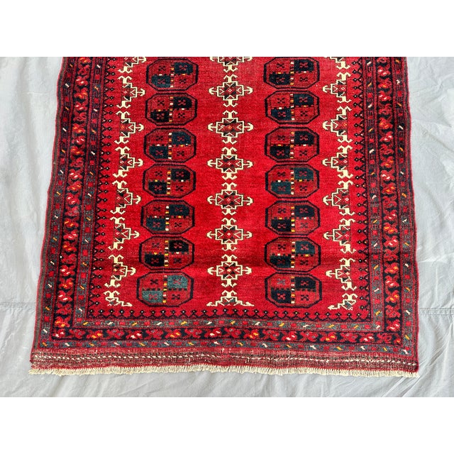 Red Red Turkmen Tribal Bukhara Hand-Knotted Wool Rug - 5'2" X 3'8" For Sale - Image 8 of 13