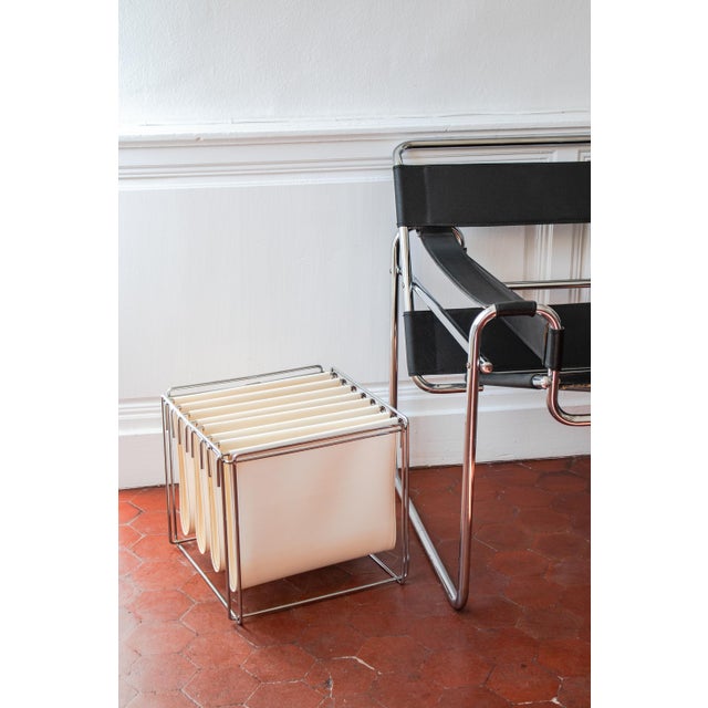 Vintage Isocèle Magazine Rack in Chromed Steel and Beige Imitation Leather by Max Sauze for Arrow, France, 1970s For Sale - Image 6 of 18