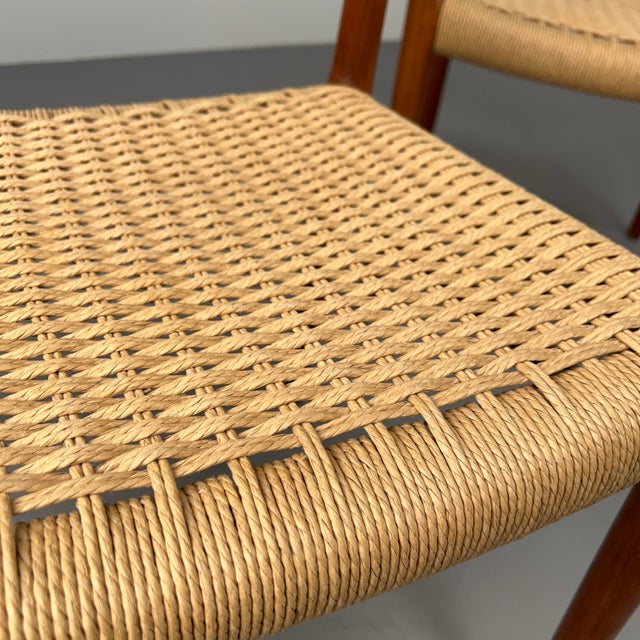 Teak Model 75 Chairs with Paper Cord Weave by Niels Otto Møller for JL Møllers Mobelfabrik, Set of 4 For Sale - Image 13 of 18