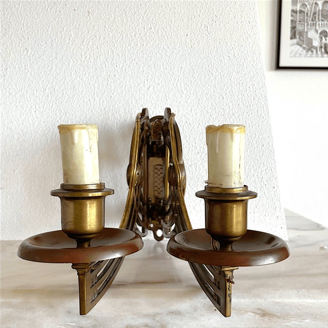 Art Nouveau Style Brass Articulated Double Piano Wall Sconce Lamp, 1900s, 1890s For Sale - Image 4 of 16