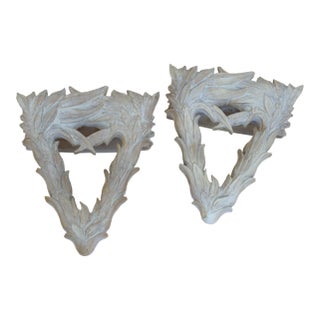 Carved Woodland Leaf Wall Brackets For Sale