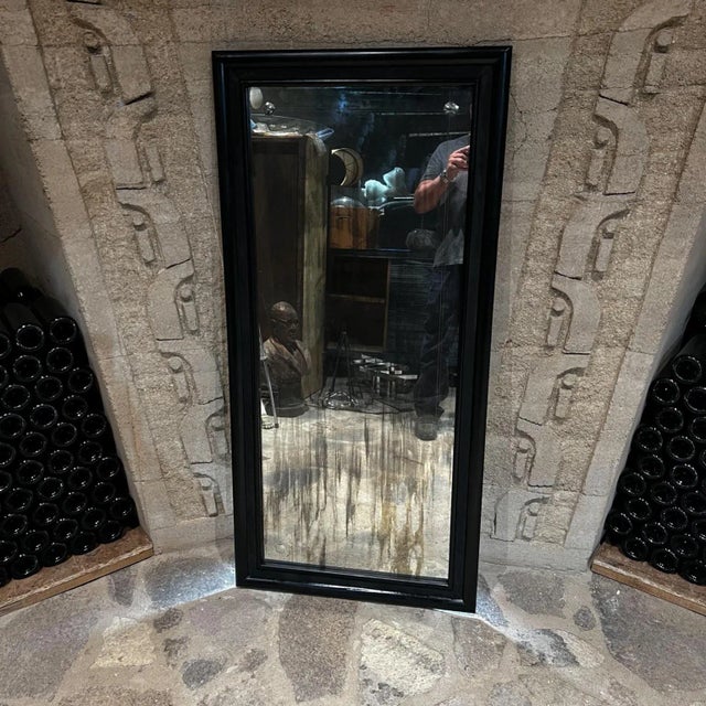 1950s Antique Wall Mirror Black Satin Mexico City For Sale - Image 13 of 13