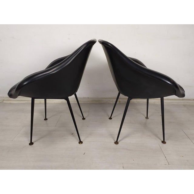 Set of Vintage Black Skai Armchairs, 1960s For Sale - Image 4 of 18