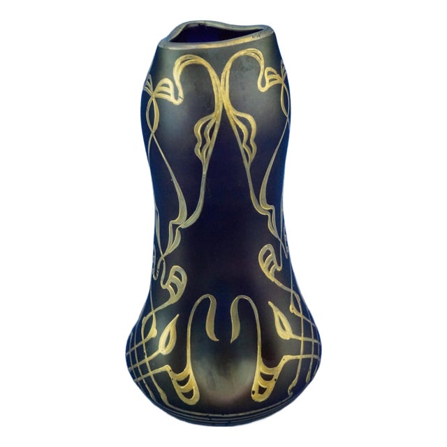 Purple Blown Glass Vase with Gold Decorations by Julius Camillo De Maess, 1890s For Sale