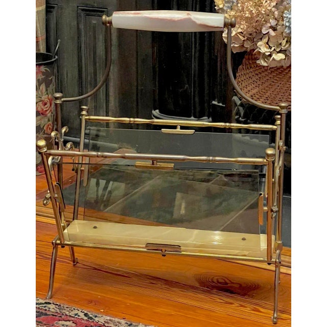 1960s Mid-Century Modern Brass, Smoked Glass & Onyx Magazine Rack in the Manner of Maison Bagues. For Sale - Image 9 of 10