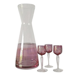 Czechoslovakian Wine Carafe & Cordials - Set of 4 For Sale