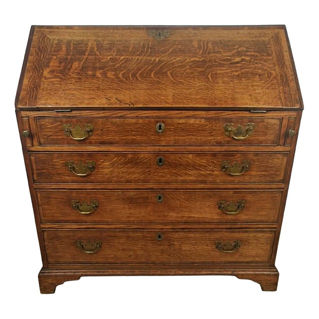 Antique English George III Writing Bureau in Oak, 18th Century For Sale