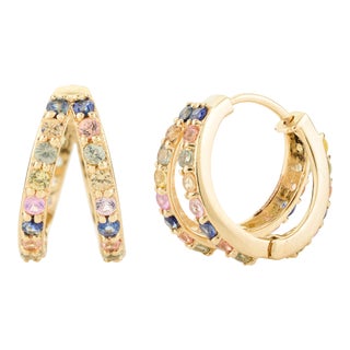 Rainbow Infinite Huggie Hoop Earrings - a Pair For Sale