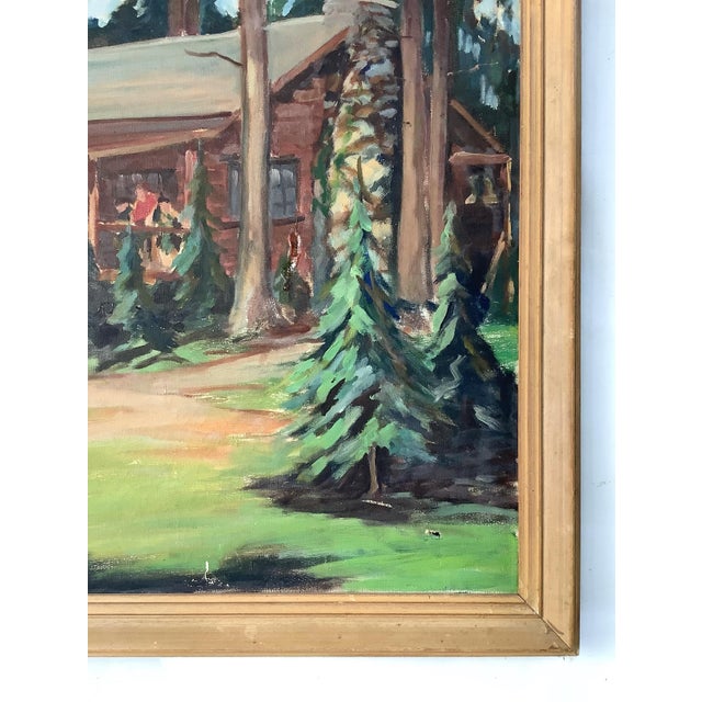 1940s Circa 1940s Cabin in Woods Oil Painting For Sale - Image 5 of 6