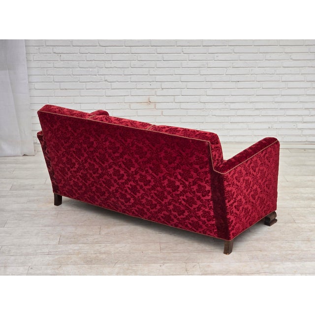Danish Three-Seater Sofa in Furniture Velour and Oak Wood, 1950s For Sale - Image 12 of 18