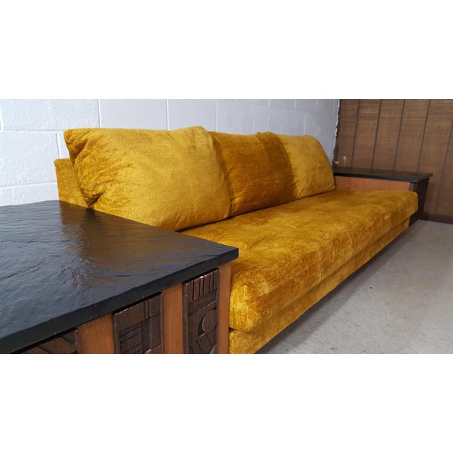 1970s Brutalist Lane Furniture 'Pueblo' Sofa W/ Attached End Tables and