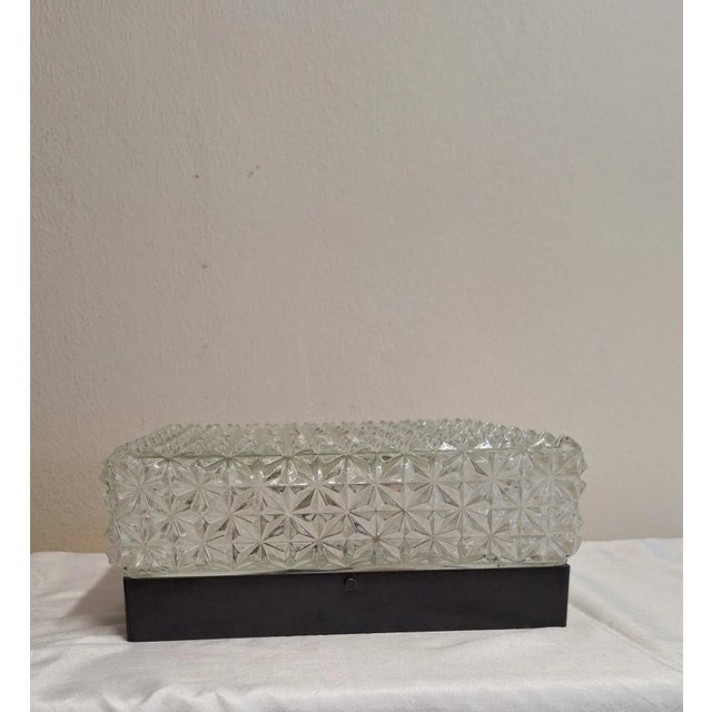 Black Vintage German Ceiling Lamp with Black Plastic Base and Patterned Glass Shade from Erco, 1970s For Sale - Image 8 of 9