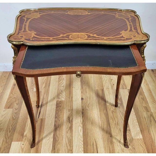 Antique French Louis XV Inlaid & Bronze Mounted Diminutive Writing Lady's Desk For Sale - Image 13 of 18