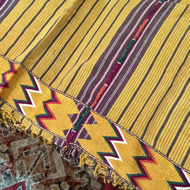 Goldenrod Vintage Handwoven Tribal Nigerian Kente Cloth Wedding Blanket Textile For Sale - Image 8 of 12