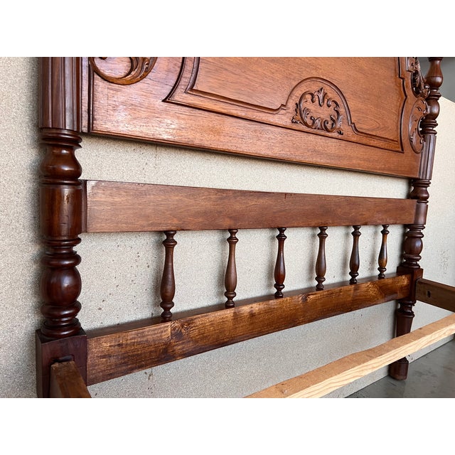 20th Century Full Bed, Original Four Fluted Poster Spanish Bed With Wood Slabs For Sale - Image 9 of 11