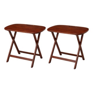 Mid 20th Century Folding Snack Tables With Carry Handles – Pair For Sale