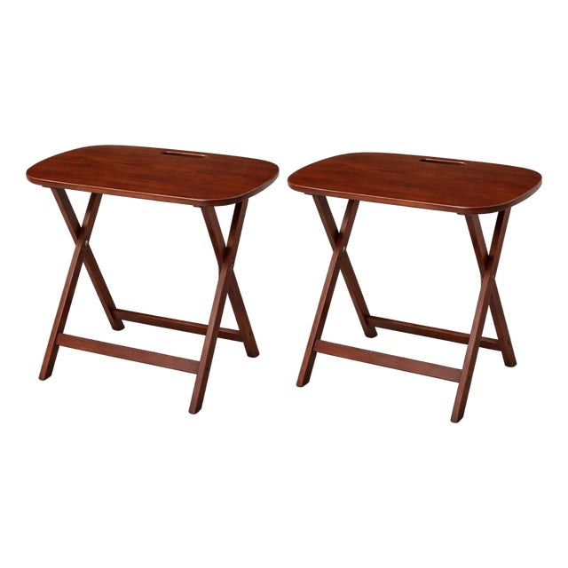Mid 20th Century Folding Snack Tables With Carry Handles – Pair For Sale