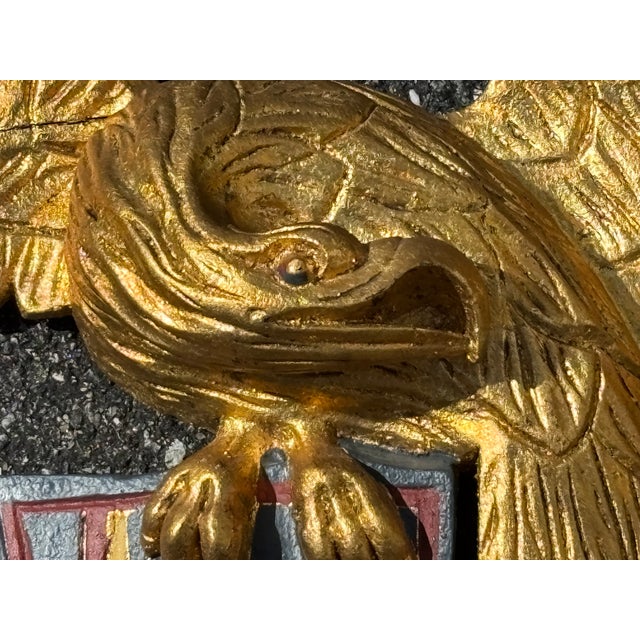 Early 20th C. American Gilt Wood Carved Eagle + Shield Patriotic Icon For Sale - Image 10 of 10