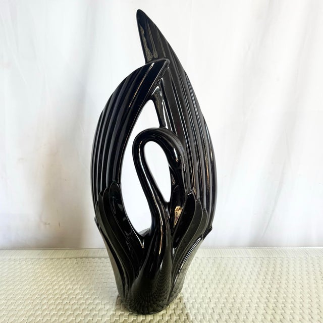 Haeger Art Deco Ceramic Gloss Black Swan Sculpture by Haeger For Sale - Image 4 of 7