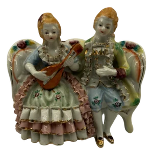 Early 20th Century Victorian Boy & Girl on Bench Bone China Figurine
