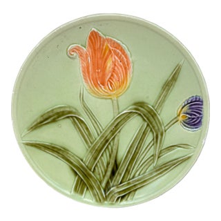 Small German Majolica Tulip Plate Circa 1900 For Sale