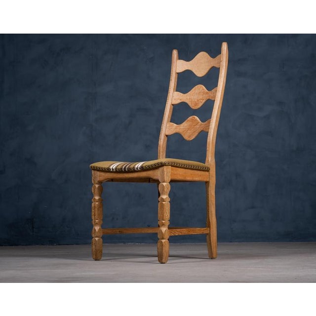 Brown Brutalist Oak Dining Chairs by Henning Kjærnulf, 1960s, Set of 6 For Sale - Image 8 of 10