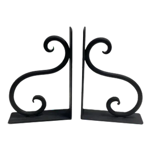 Vintage Black Wrought Iron Scroll Bookends – Mediterranean Architectural Library Decor (Set of 2)