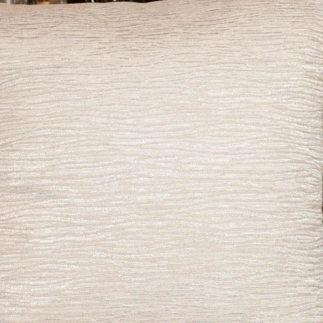 Modern Modernist Pillows in a White Gold and Ecru Cotton Blend Fabric - a Pair For Sale - Image 3 of 7