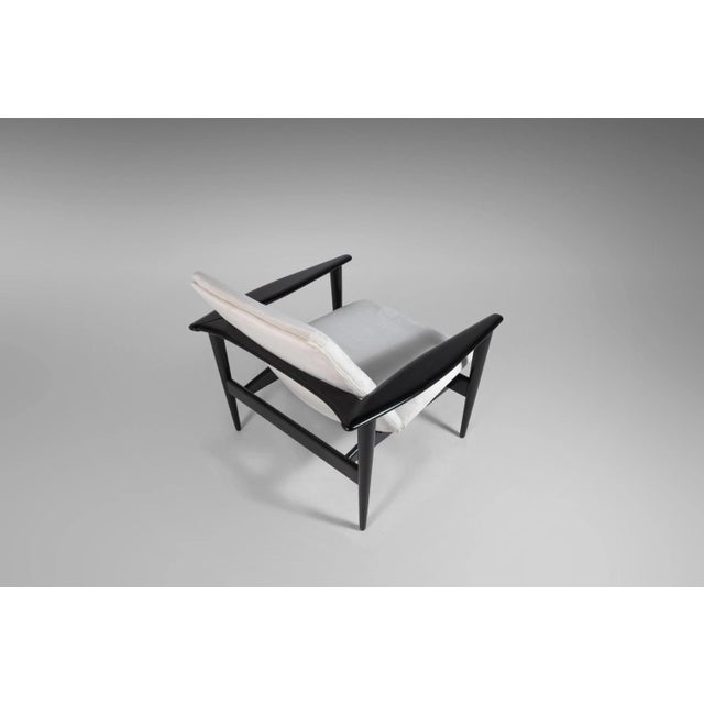 Mid-Century Modern Ebonized Danish Modern Lounge Chairs Attributed to Hans Wegner - Newly Upholstered - A Pair For Sale - Image 3 of 11