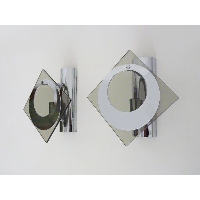 Vintage Chrome-Plated Metal and Glass Wall Sconces, 1970s, Set of 2 For Sale - Image 3 of 9
