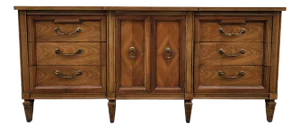 Mid-Century Modern Neoclassical Long Nine Drawer Dresser