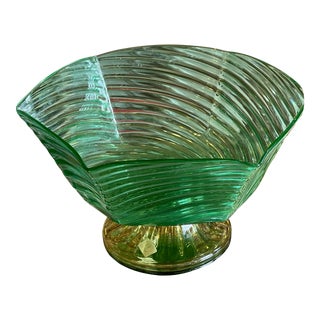 1930s Frederick Carder for Steuben Pomona Green & Yellow Glass Centerpiece Bowl For Sale