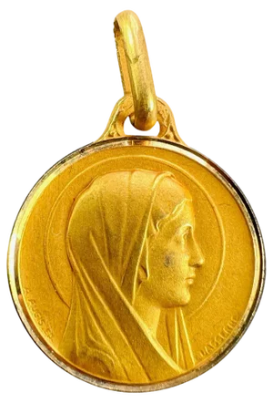French Augis Lasserre Virgin Mary Medal Pendant in 18k Yellow Gold, 1950s