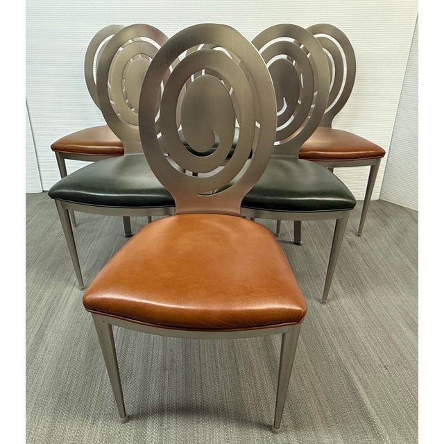 Design Plus Gallery presents a Set of Six Radius Dining Room Chairs from Ethan Allen. The chairs are made from stainless...
