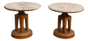 Pair of Vintage Art Deco Marble-Top Pedestal Side Tables