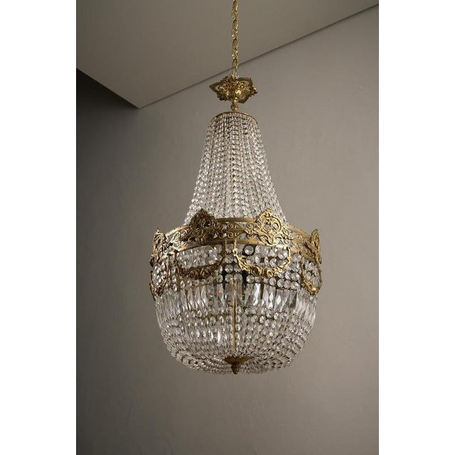 Monumental Sac à Perles Crystal Chandelier with Neoclassical Brass Frieze, 1950s For Sale - Image 10 of 11