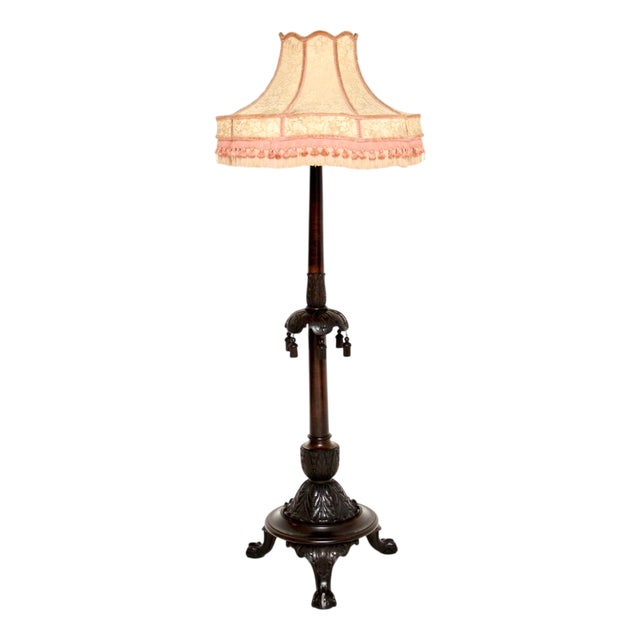 Antique Victorian Floor Lamp in Carved Mahogany, 1890 For Sale