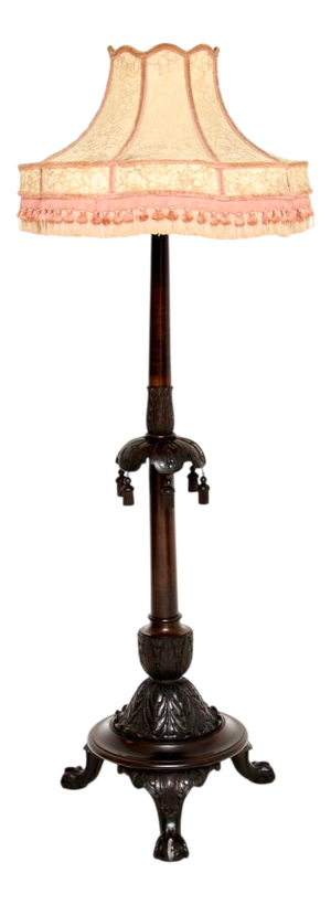 Antique Victorian Floor Lamp in Carved Mahogany, 1890