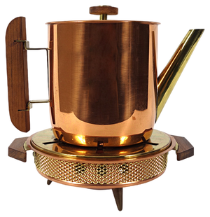 Art Deco Copper Teapot with Wood Lid and Handle