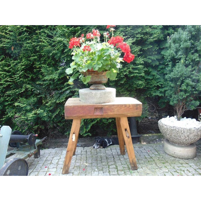 Brown Antique Pre-War Burrs on Industrial Oak Table For Sale - Image 8 of 9