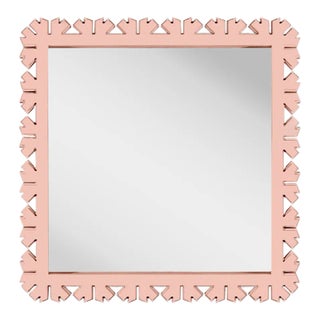 Fleur Home Audubon Bamboo Sticks Square Mirror in Salmon Berry, 35.5x35.5 For Sale