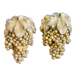 1940s Gold Plaster Grapevine Wall Pockets, a Pair