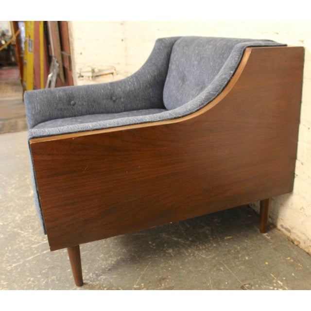 Mid-Century Modern Navy Blue Lounge Chairs Set in a Walnut Shell For Sale - Image 9 of 14
