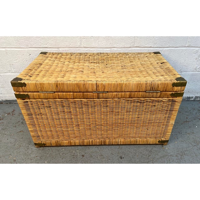 Vintage Asian Chinoiserie Wicker Trunk With Brass Hardware For Sale - Image 17 of 17