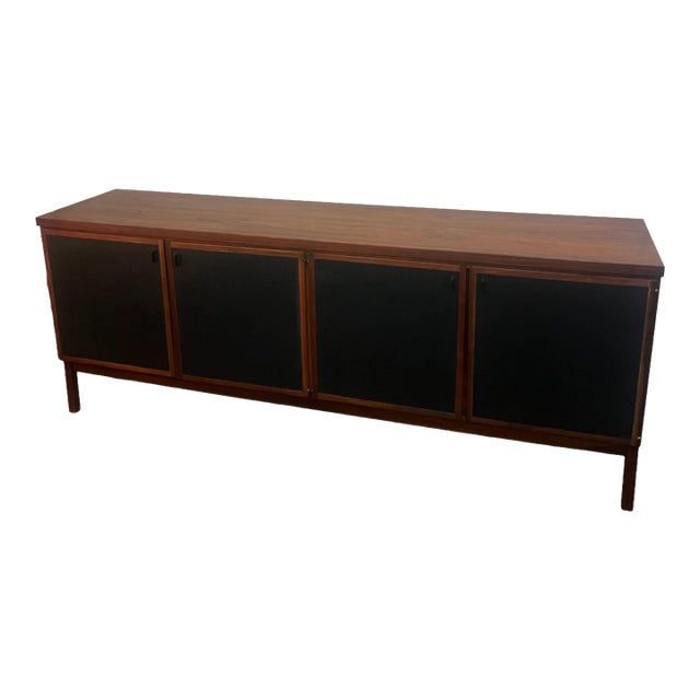 Mid Century Jack Cartwright for Founders Walnut and Black Leather Credenza For Sale
