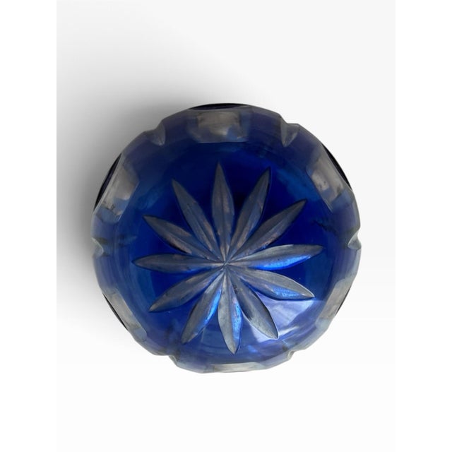 Vintage Cobalt Blue Cut Glass Egg Finial on Metal Base For Sale - Image 4 of 7