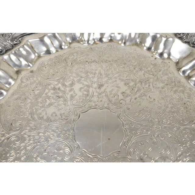 Vintage Victorian Style Silver Plated Scalloped Edge Round Serving Platter Tray For Sale In Philadelphia - Image 6 of 12
